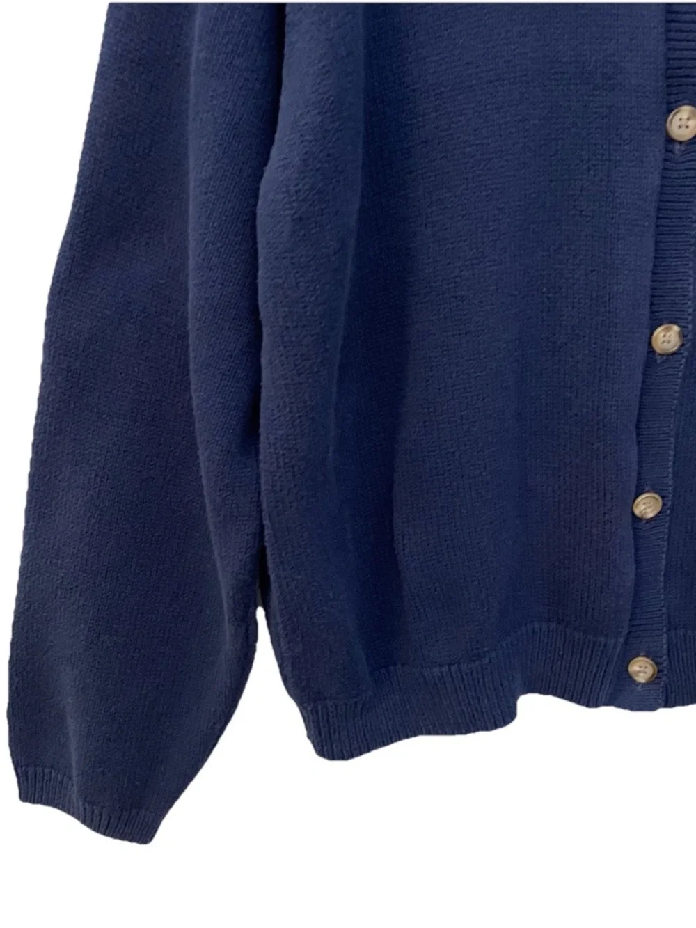 Lands' End  End Navy Cardigan Sweater Medium 100% Cotton Collar Oversized - Picture 6 of 10